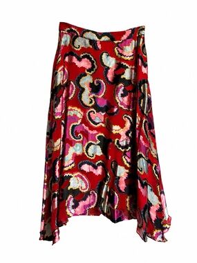 SALONI Red Asymmetrical Abstract-Print Skirt
